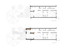 Architectural floorplan comparison between existing and new design for IJarchitecture's Amsterdam house extension project.